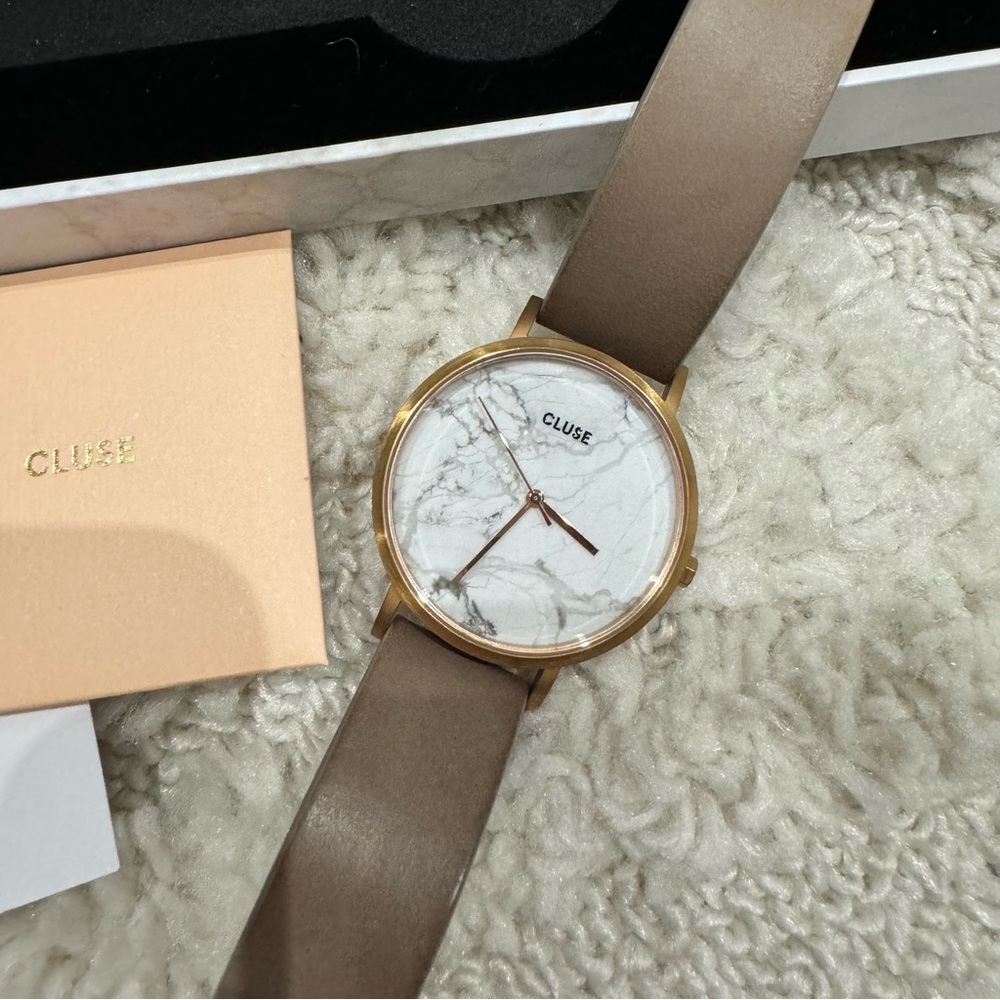 CLUSE La Roche Marble Leather Strap Watch